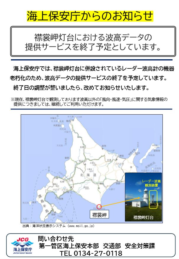 襟裳岬灯台における波高データの提供サービス終了