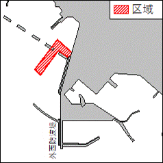 北海道南岸　－　様似港　　海底線点検作業 　図に示す区域で、潜水士による海底線の点検作業が実施されている。