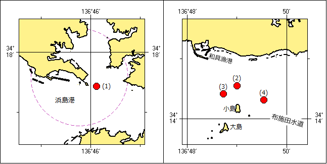 灯浮標交換作業位置図(浜島港及び布施田水道)