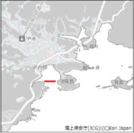 甲浦港内赤葉島西方の入り江において漁具（サメ除けネット）が設置される