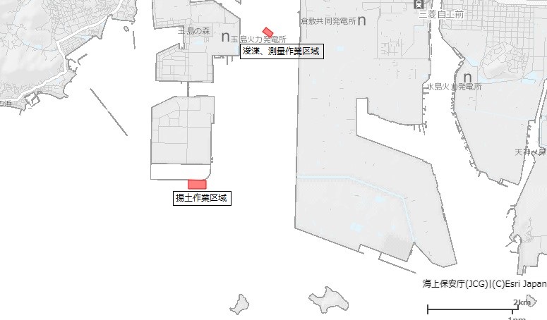 維持浚渫、深浅測量及び揚土作業（水島港内）位置図