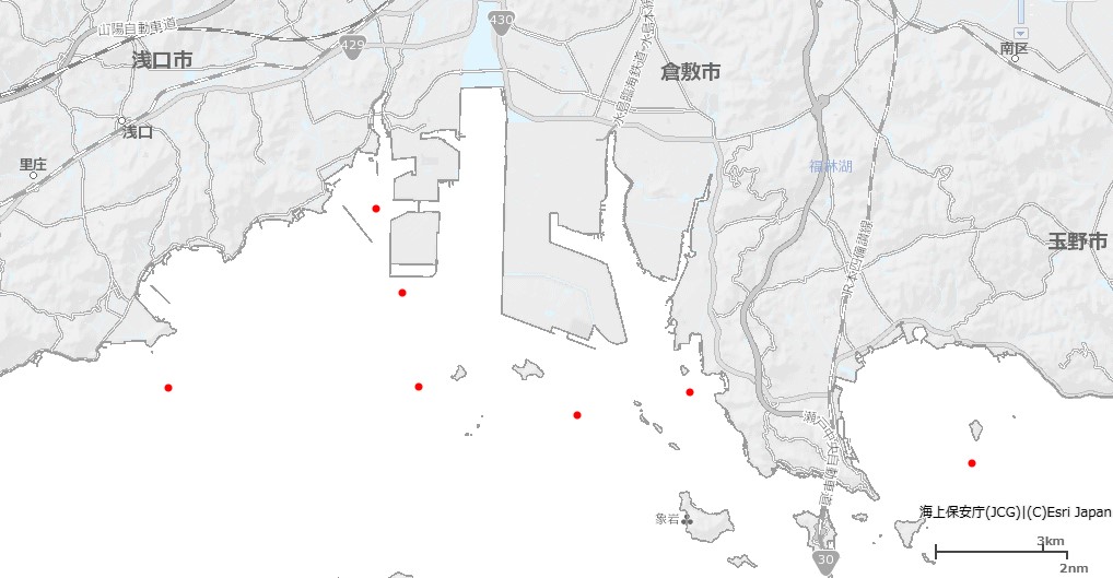 流速計の設置・撤去作業(水島港内)位置図