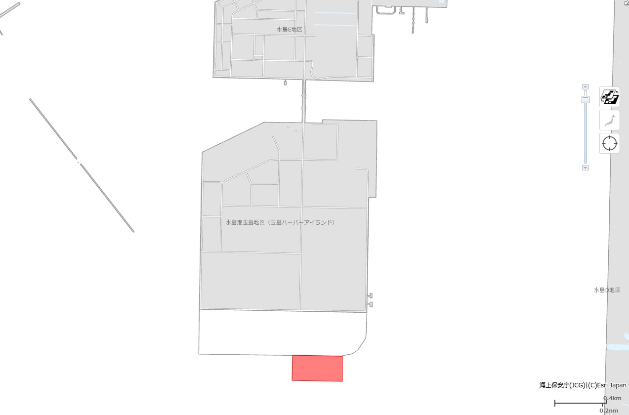 排砂管設置・空気圧送揚土作業区域図（水島港玉島地区）