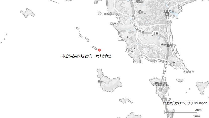 水島港港内航路第一号灯浮標の位置(水島港内)