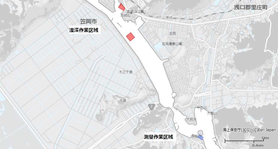 浚渫作業及び測量作業区域図（笠岡港）
