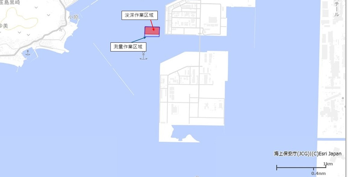 浚渫、測量作業区域図（水島港玉島地区）