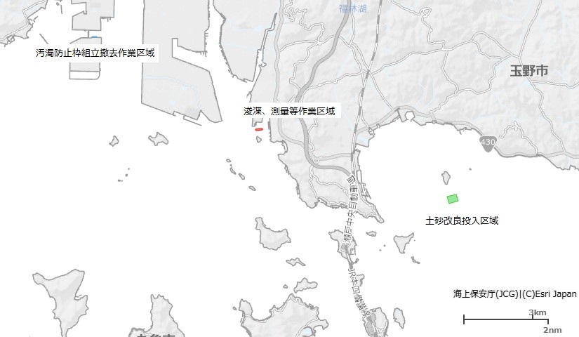 水島東航路泊地浚渫工事、作業区域図
