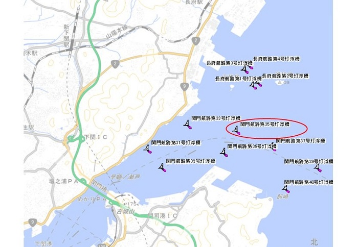 関門航路第35号灯浮標位置図