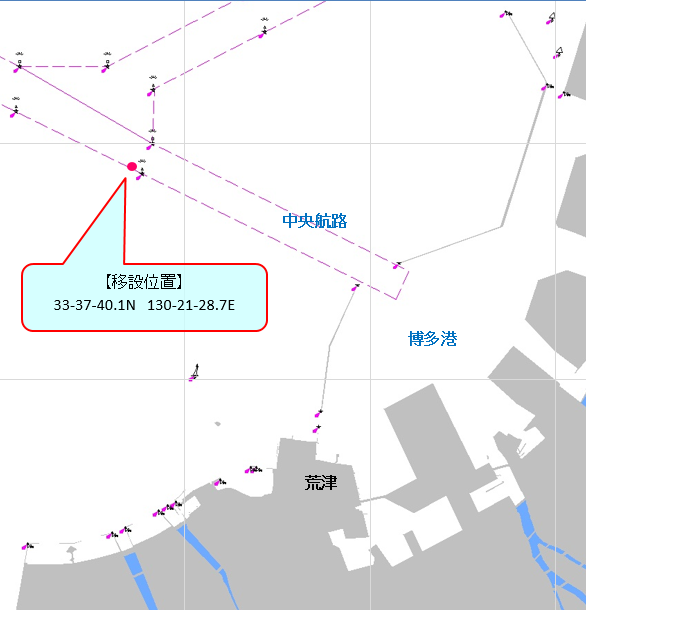 博多港中央航路第6号灯標一時移設位置