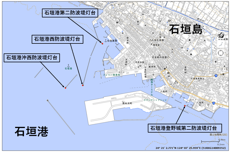【石垣港】灯台改良改修工事実施位置図